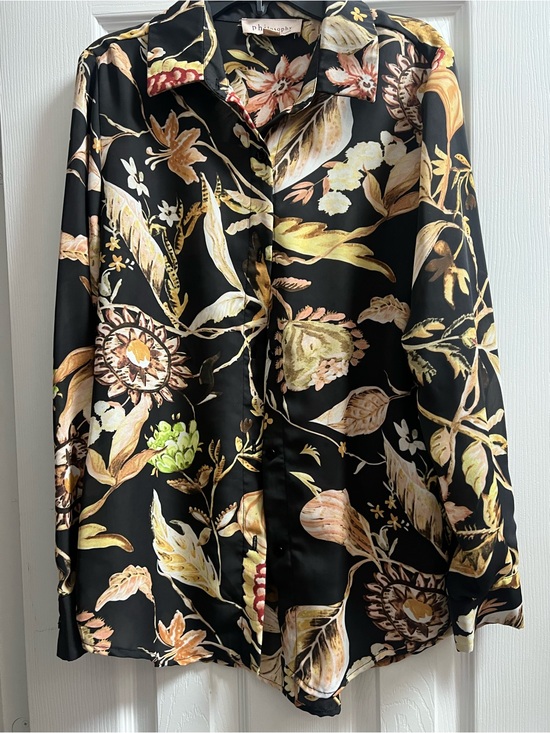 Philosophy Jackets & Blazers - Philosophy Black Satin Floral Button-Front Jacket